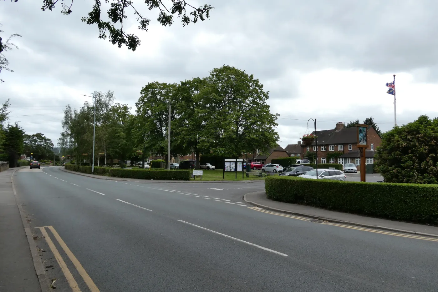 London Road in Dunton Green, by the village green and the turning into Lusted Road
