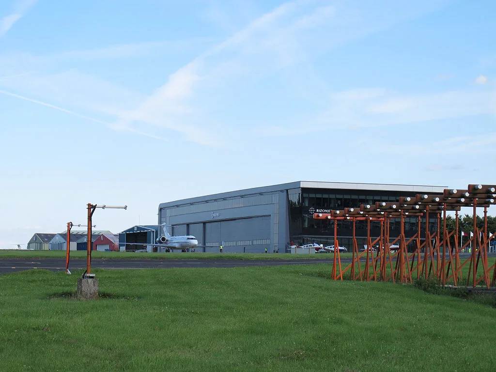 Hangars and business jets at London Biggin Hill Airport