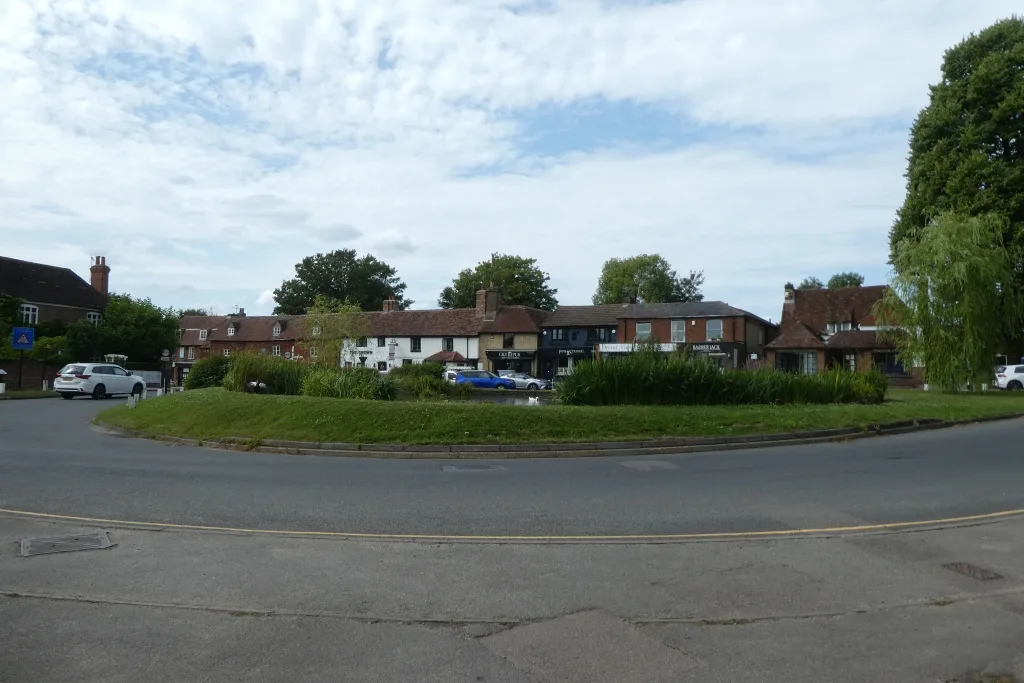 Otford village pond and the roundabout at the centre of the village
