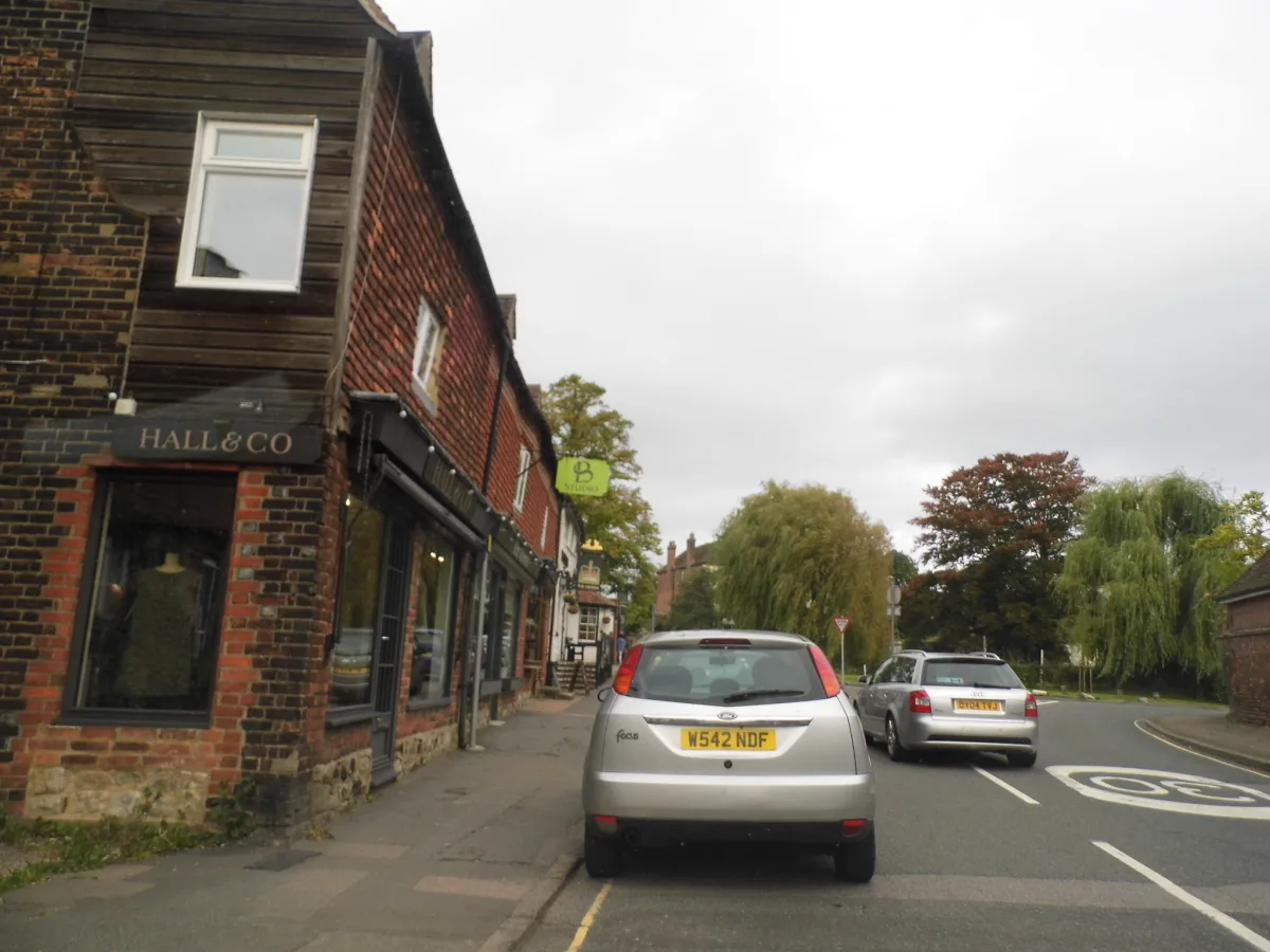 Shops on Otford High Street; the car park proposed for housing lies directly behind them